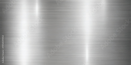 Brushed metal texture with horizontal lines and bright reflective vertical streaks, industrial background for design, brushed steel