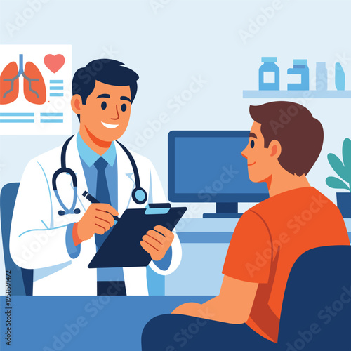 Doctor And Patient In Clinic In Garden On Computer Monitor