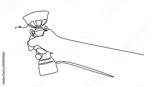 A hand holding a coffee cup in a minimalist line drawing style