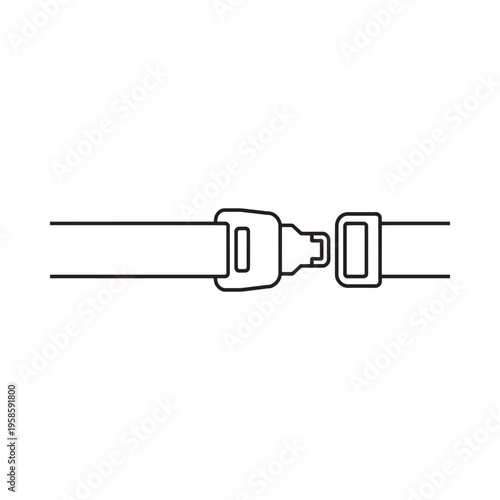 Simple line drawing depicting a seatbelt buckle and straps