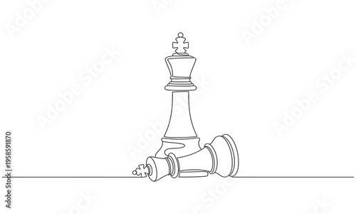 Chess game concept of queen versus king. One line drawing vector illustration chess game concept minimalist design