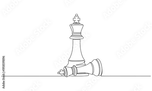 Chess game concept of queen versus king. One line drawing vector illustration chess game concept minimalist design