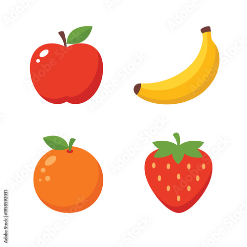 Four Fruits Vector Illustration With Apple With Banana