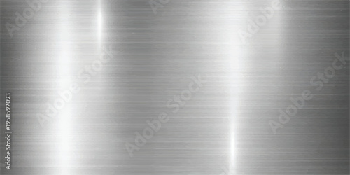 Brushed steel texture, close-up macro view of horizontal fine lines and sharp vertical light flares, metallic surface providing a strong industrial or technology background