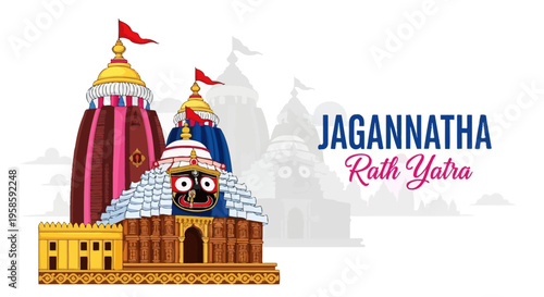 Illustration of jagannath temple for rath yatra festival celebration