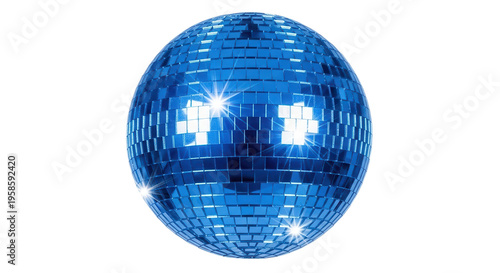 Vibrant Blue Reflective Disco Ball with Sparkling Glints Isolated on Transparent Background