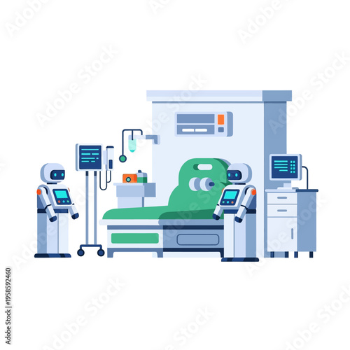 Robotic Medical Assistants in a Modern Hospital Room.