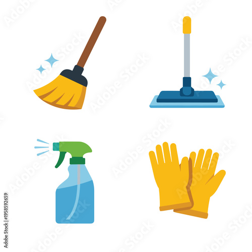 Cleaning Tools With Broom With Mop With Sprayer