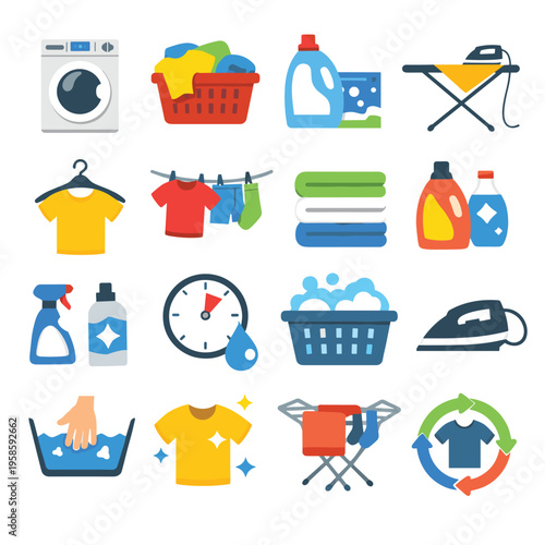 Laundry Icons With Washing Machine With Laundry Basket