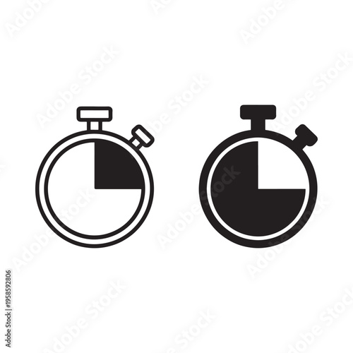 Two stopwatch icons in black and white displaying different timings