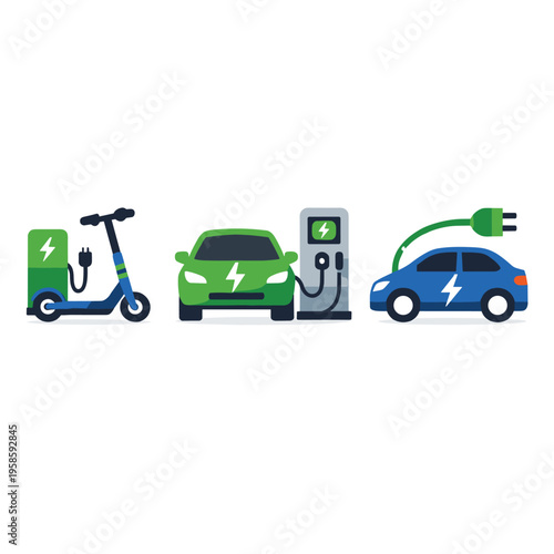 Electric Vehicles Charging With Scooter With Car