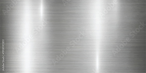 Silver brushed metal surface with strong vertical light reflections and fine texture with metallic background