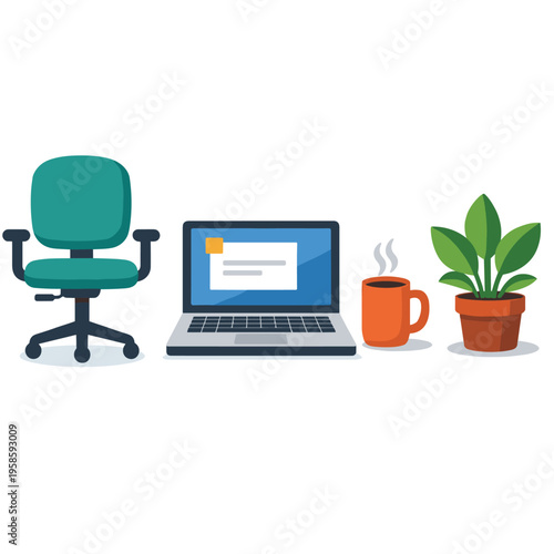 Office Workspace Laptop In Garden With Chair