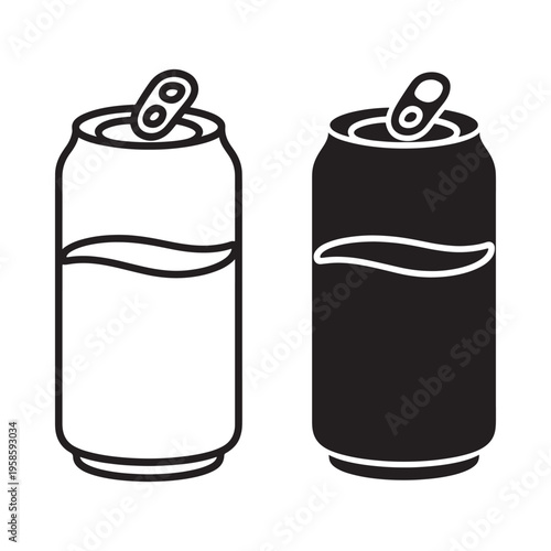 Two soda cans depicted in contrasting black and white line art styles