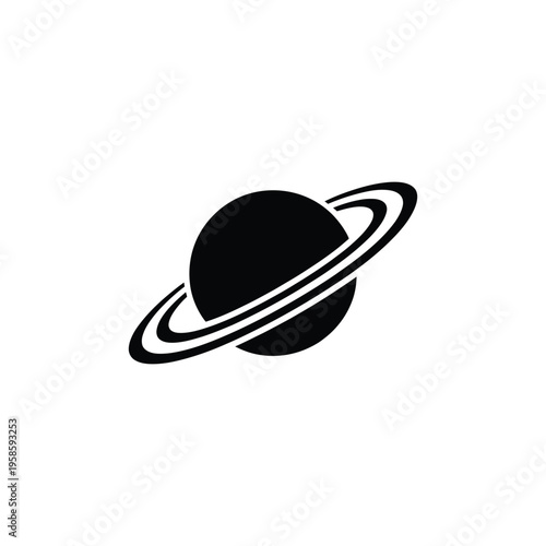Black planet with rings on white background space astronomy