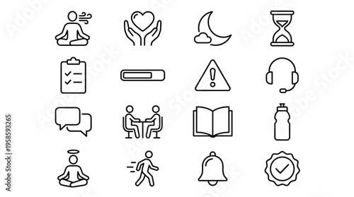 Set of 16 Outline Wellness and Lifestyle Icons Vector