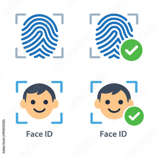 Fingerprint And Face Id With Checkmark With Square