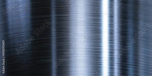 Close-up of dark blue brushed metal surface with strong light reflections with metal texture