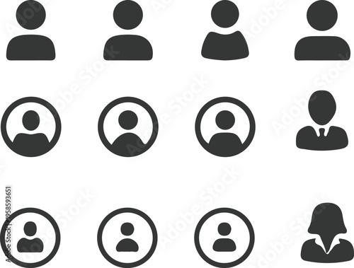 Set of black silhouette human profile icons isolated on white background