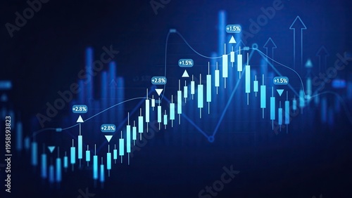 Foto Blue abstract financial stock market chart candlestick graph economic growth tre