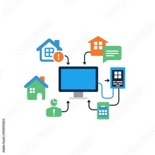 Smart Home Technology Connected Devices Network System.
