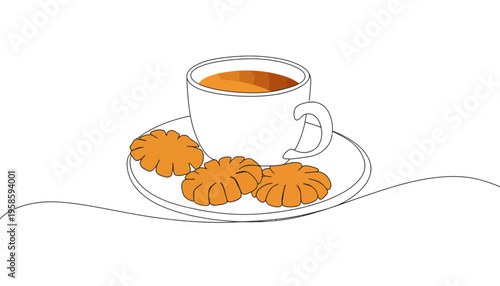 A cup of tea with cookies on a saucer illustration