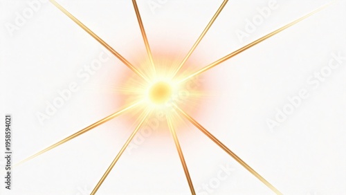 Fotografija Golden Sunburst Light Effect with Radiant Rays on White Background Abstract Shin