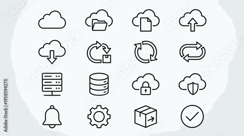 Set of 16 Cloud Computing and Data Line Icons Vector