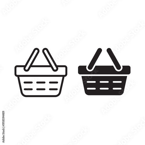 Two picnic baskets depicted in a simple black and white line art style