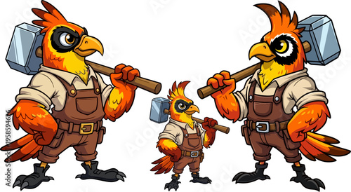 Set of 3 construction bird characters vector