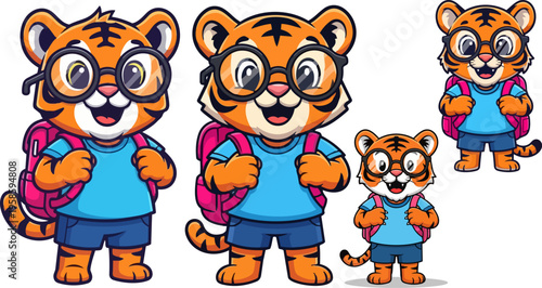 Set of 3 cartoon tiger characters vector