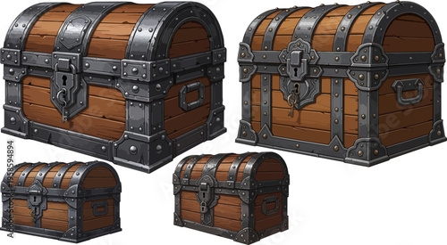 Set of 4 wooden treasure chests vector