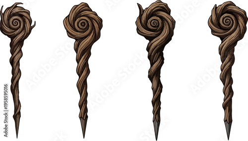 Set of 4 twisted brown rose nails vector