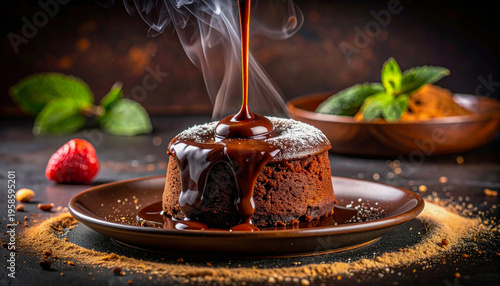 Chocolate Cake Covered with Flowing Chocolate Glaze