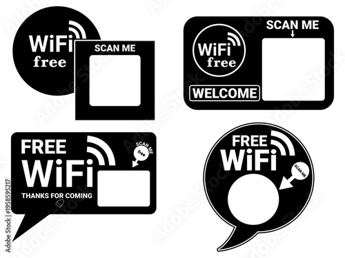 Free WiFi Zone Signage Set Scan Me QR Code.