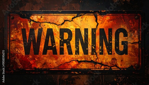 Distressed Warning Sign with Fiery Background