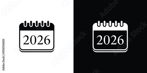 Black and white calendar with 2026 on white and black backgrounds calendar 2026 symbol date
