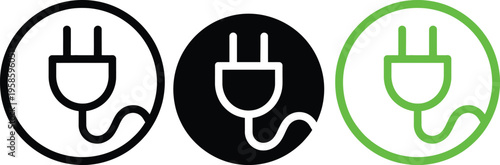 Three variations of electrical plug icons with different background styles