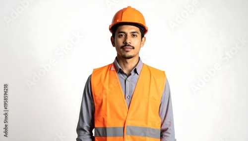 Construction Worker in Orange Safety Vest and Hard Hat