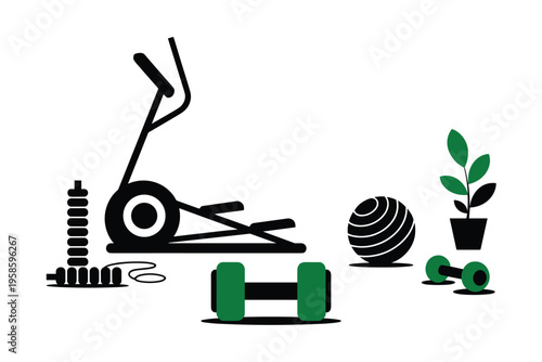 Fitness and Exercise Equipment Illustration, workout fitness concept with copy space