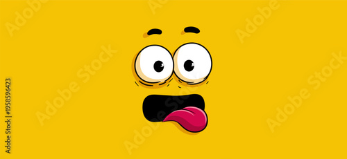 Funny cartoon character face with tongue sticking out. Cartoon character face showing a playful expression with wide eyes and tongue sticking out