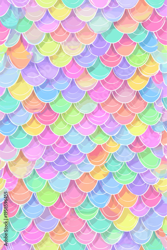 Pastel rainbow mermaid scales seamless pattern background. Cute iridescent texture creating a dreamy fantasy wallpaper for packaging