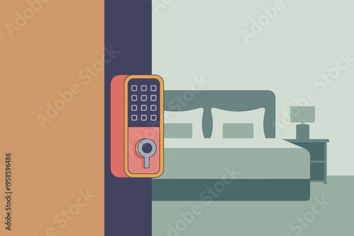 Digital Smart Lock on Hotel Room Door, security technology concept