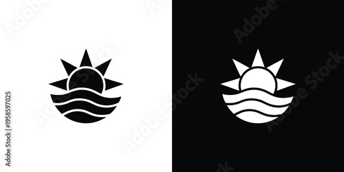 Black and white sun rising over water on split background sun rising sun wave