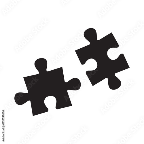 Two black puzzle pieces nearly connected on a white background