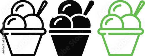 Three different ice cream cone illustrations with varying styles and colors