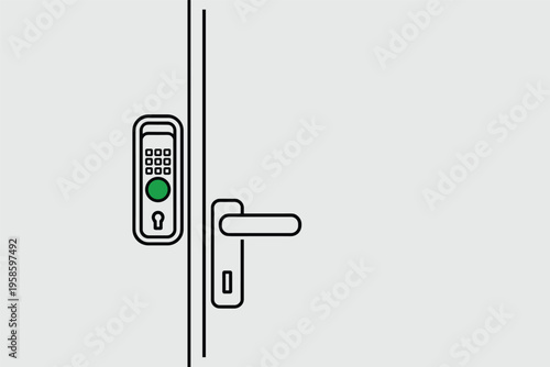 Digital Door Lock and Handle Illustration, smart security concept with copy space