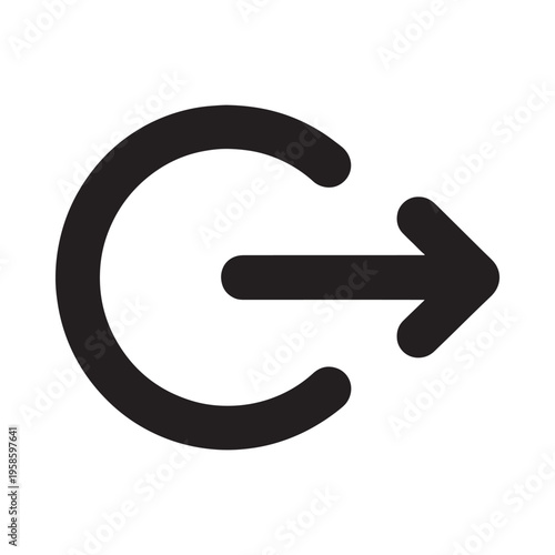 Simple black icon depicting a circular arrow with a right pointing arrow