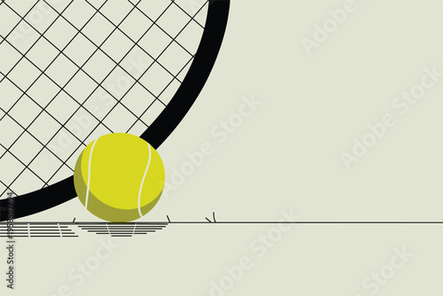 Tennis Ball and Net on Court Illustration, tennis sport concept with copy space
