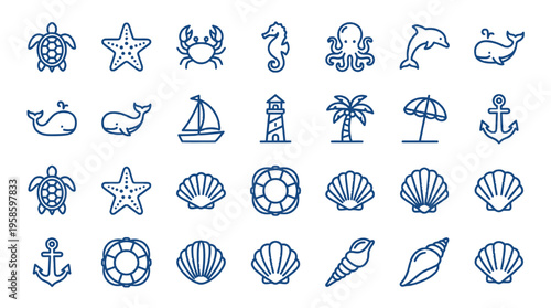 Nautical Icons Set: Ocean Beach Summer Vacation & Travel Graphics for Web Design, Marketing & Print